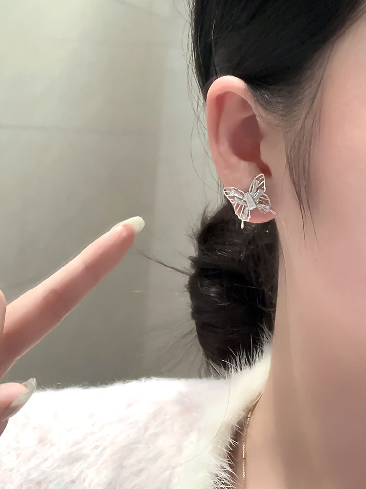 银色蝴蝶磁吸无耳洞耳环女
