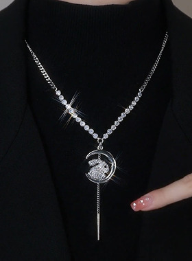 镶钻月兔毛衣链项链女