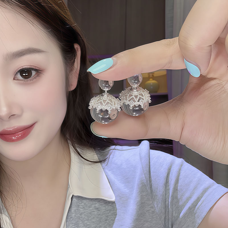 冰透球球前后戴银针耳钉女