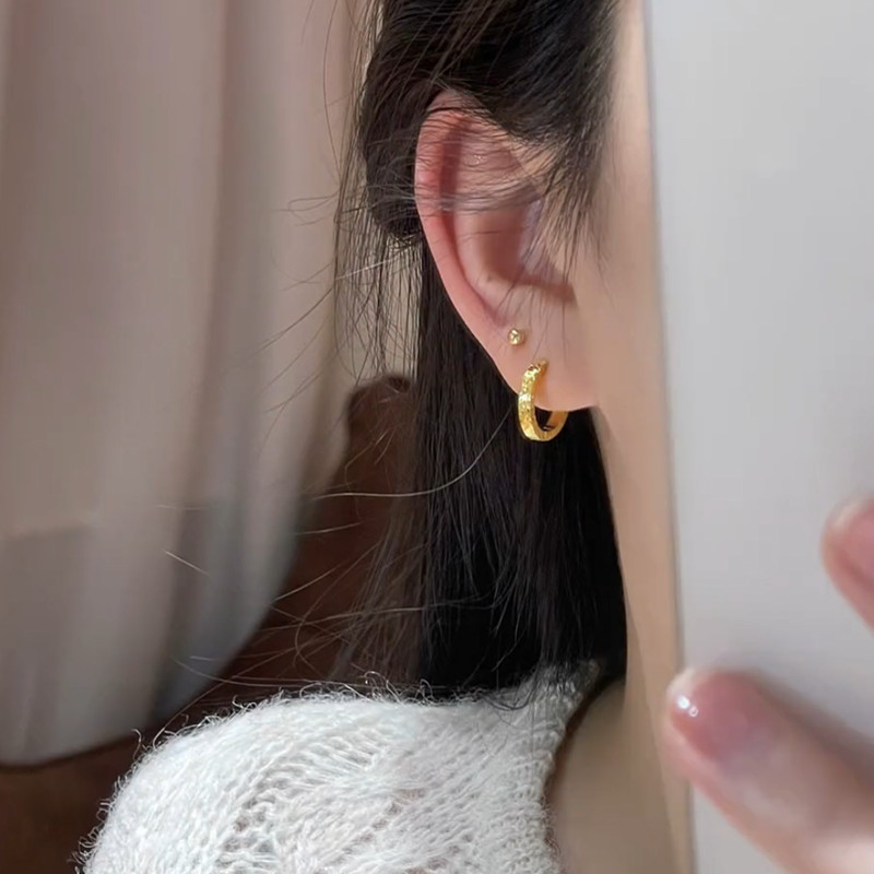 金色素圈四件套耳环女