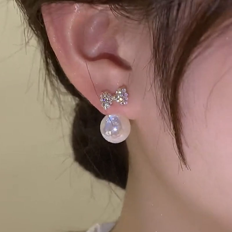 日韩镶钻蝴蝶结女人鱼姬珍珠耳钉