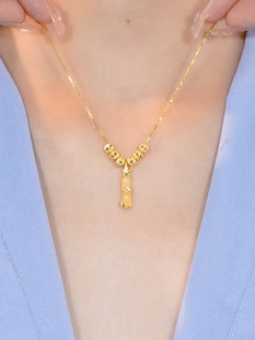 猫眼石竹节金色豆豆项链2022年新款潮气质高级感网红同款锁骨链女