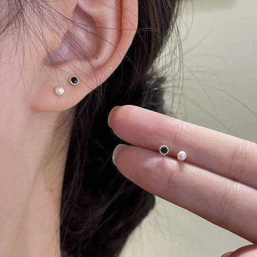 日韩珍珠锆石s925银针小耳钉女