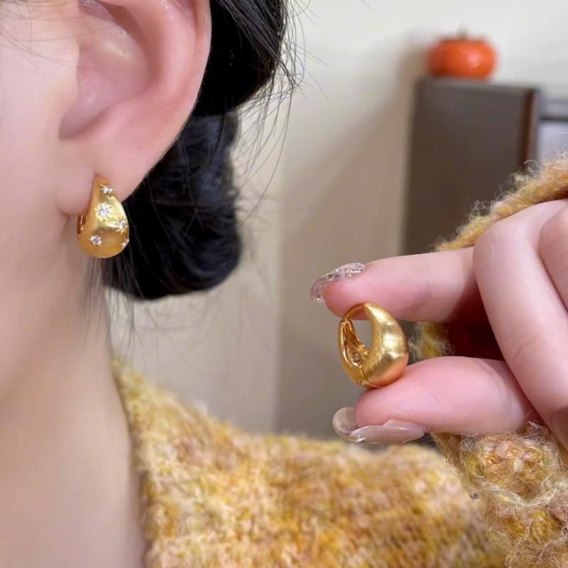 金色拉丝八芒星水滴耳扣