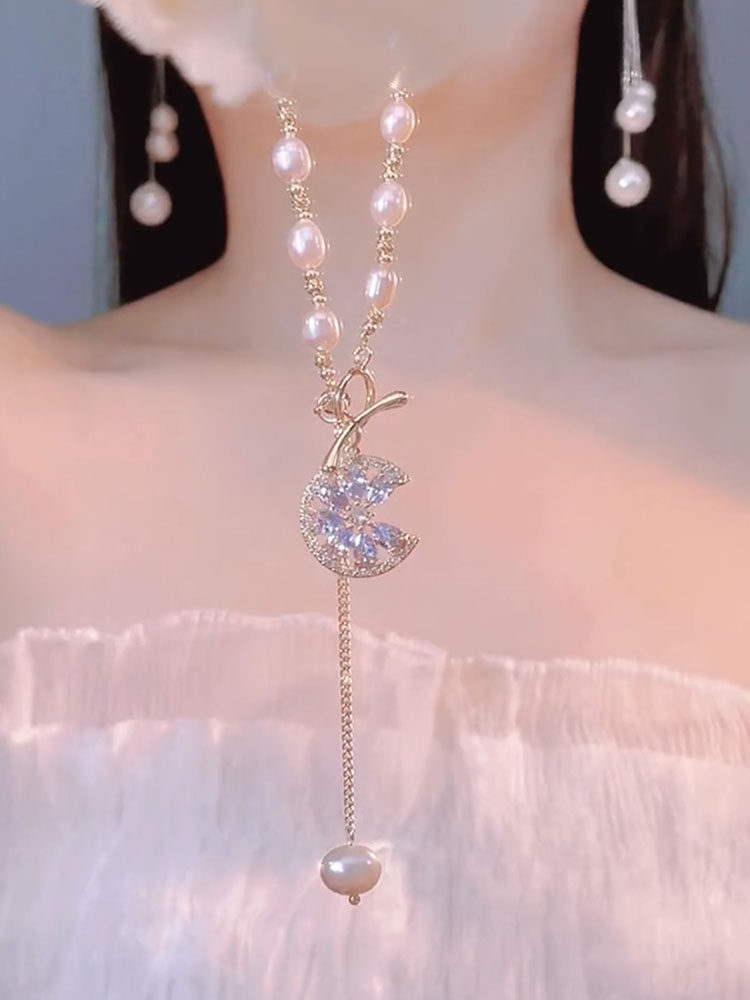 紫霞仙子天然淡水珍珠项链女紫水晶吊坠轻奢小众高级感法式锁骨链