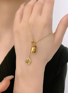 设计感招财小金条抽拉锁骨链