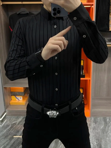 男士秋季条纹时尚衬衫精品欧货翻领长袖衬衣帅气百搭时尚薄款新品