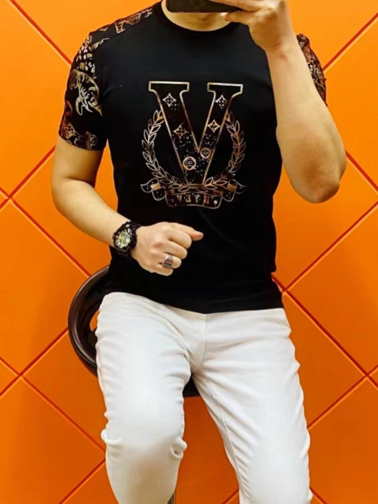 男士夏季烫金烫钻欧货短袖