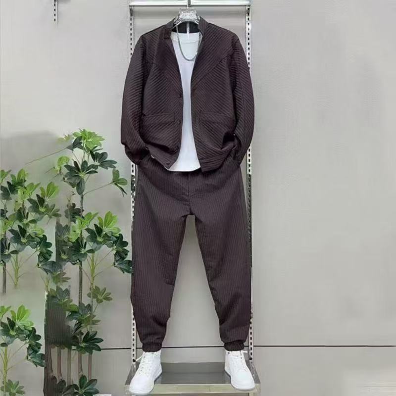 【现货】25258秋季新款男士休闲运动套装时尚痞帅高品质纯色百搭