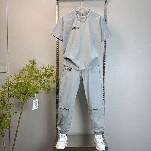 【现货】D-888夏季男士轻奢运动休闲套装简约时尚舒适两件套纯色