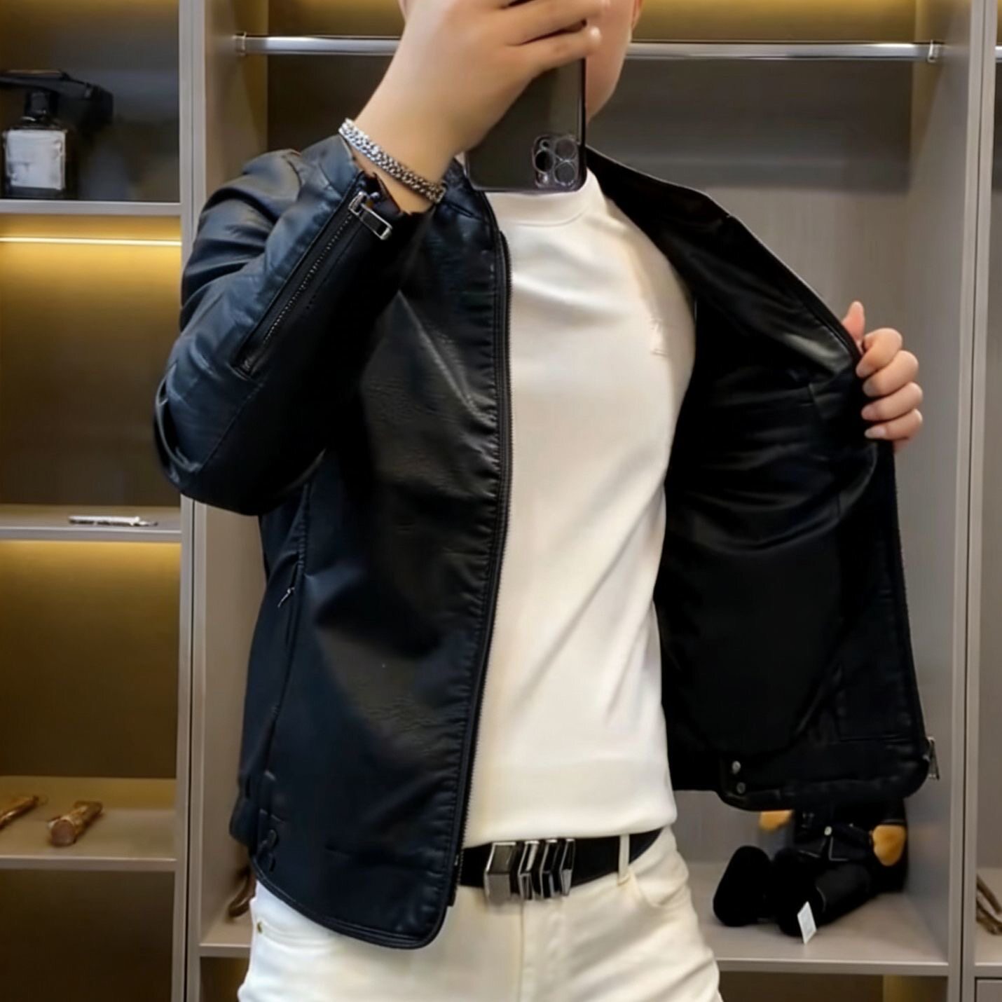 【现货】8012男士新品皮衣休闲上衣外套皮夹克时尚春季百搭水洗皮