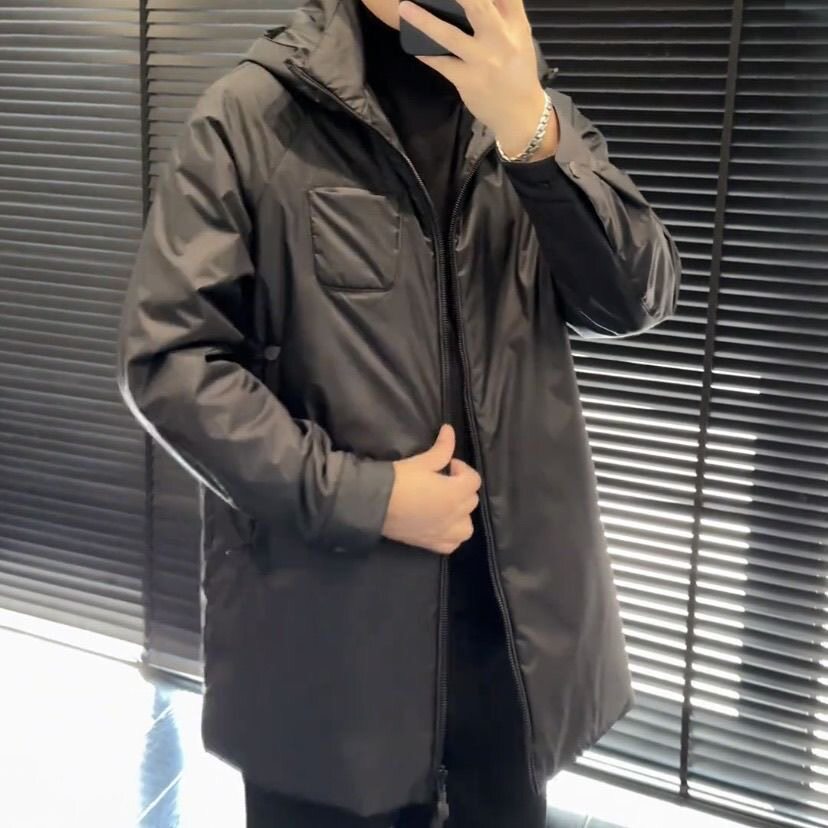 【现货】3310早春爆款男士棉衣外套修身高品质纯色连帽薄棉中长款