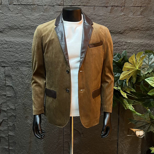 【现货】23229春季爆款拼接皮领绒面男士西装外套小西服洋气百搭