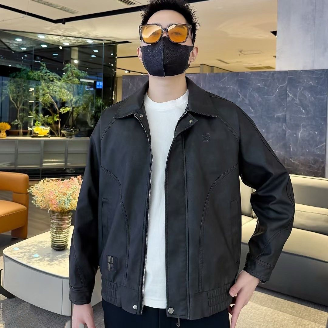 【现货】8296男士皮衣外套水洗皮休闲春季新品皮夹克百搭帅气时尚