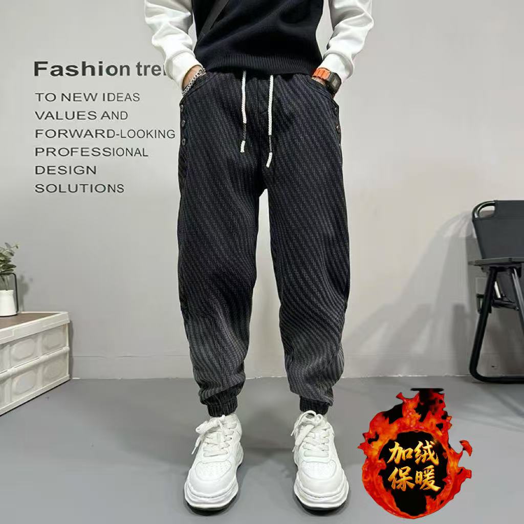 男士休闲裤加绒条纹渐变