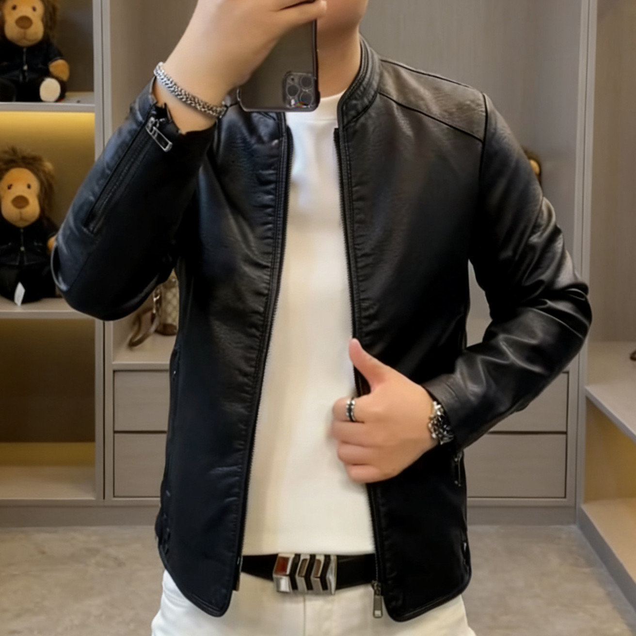 【现货】8012春季水洗皮男士皮夹克时尚立领潮流皮衣休闲上衣外套