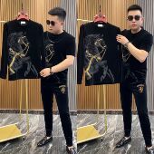 男士 短袖 春季 6319新款 金丝绒烫钻T恤衫 百搭长袖 小衫 欧货男衣