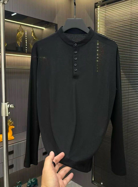 【现货】68280夏季新品薄款微透男士亨利领长袖T恤半开扣款防晒衫