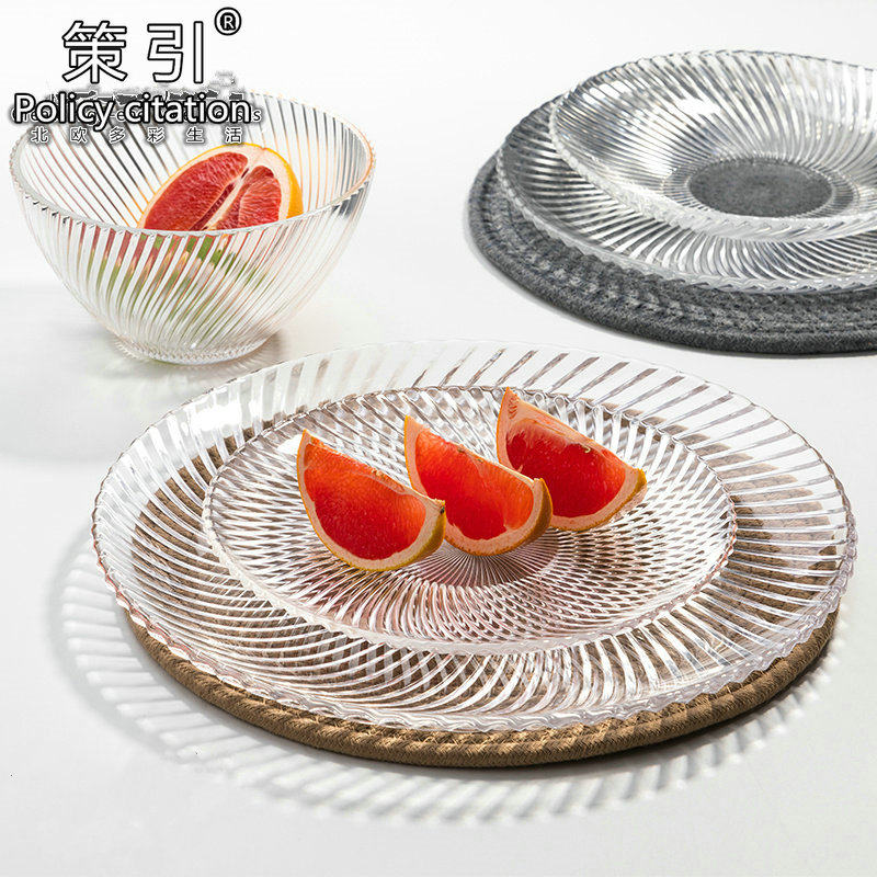 策引欧式家用玻璃水晶透明装菜盘子北欧创意浅平盘碗圆形早餐果盘|msdalam kategori pinggan mangkuk, pinggan mangkuk, mangkuk buah-buahan/plat buah-buahan/bakul buah-buahan - dari Buy2taobao.com untuk memberikan perkhidmatan ejen Taobao profesional membeli