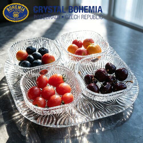 捷克 BOHEMIA 进口水晶果盘套装 家用客厅分格零食干果轻奢茶点盘
