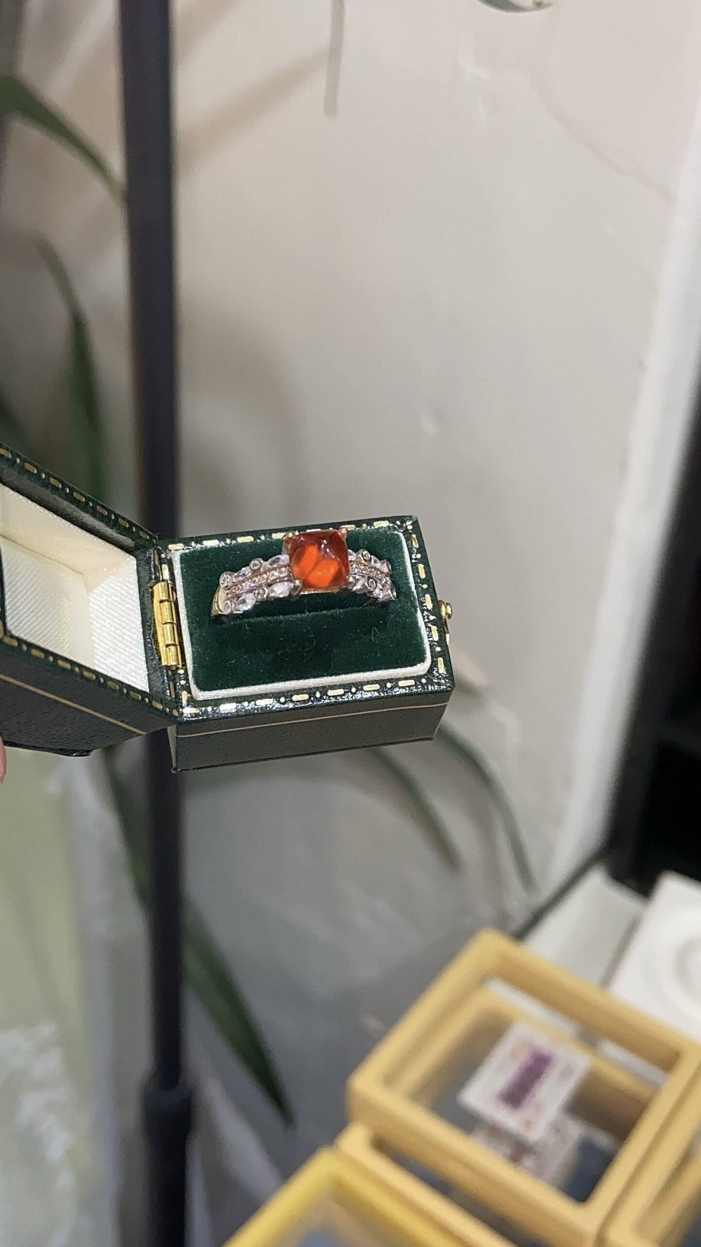 天然橙红石榴石“芬达石”糖塔纯银戒指
