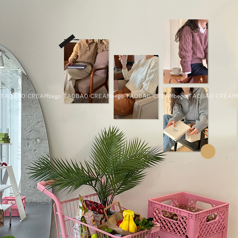 韩风ins秋冬针织毛衣女装店穿搭海报拍摄道具装饰墙贴拍照背景