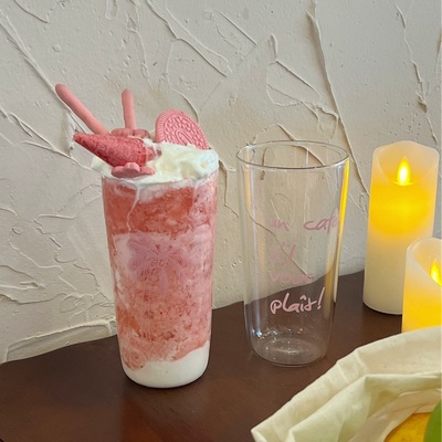 高硼硅玻璃水杯ins简约字母咖啡奶茶冷饮杯夏季耐高温女玻璃水杯