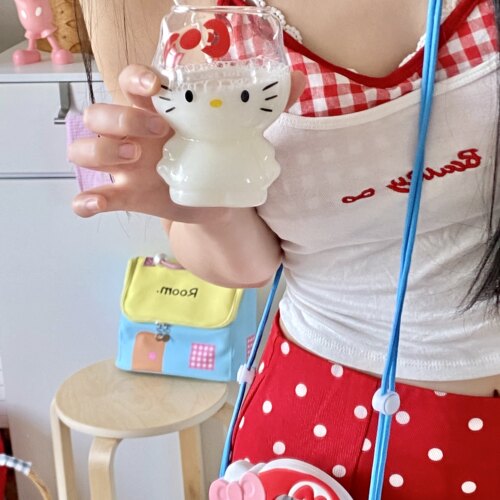 kt猫咪造型玻璃杯女生高颜值家用耐高温喝水杯办公室果汁饮料杯子
