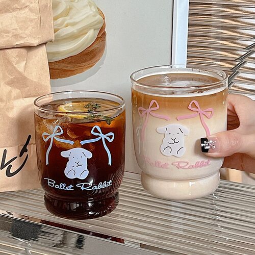 ins风蝴蝶结兔子玻璃杯耐冷热