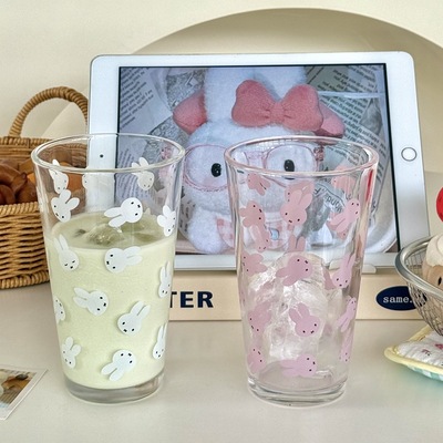 特别好看的玻璃水杯可爱米菲兔高颜值家用玻璃杯大容量夏日饮水杯