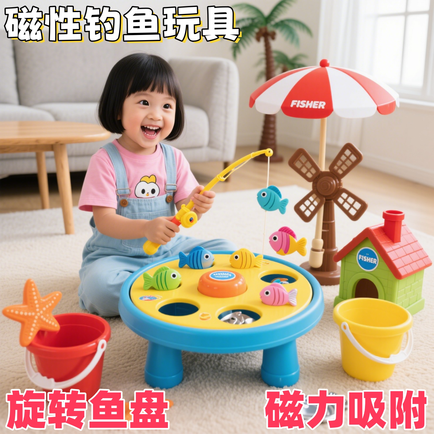 儿童电动磁力钓鱼玩具