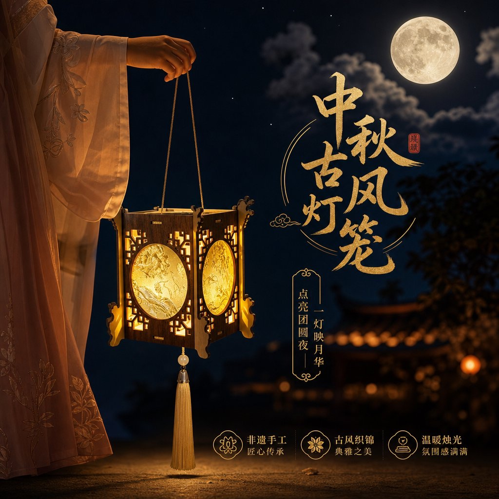 中秋节灯笼手工国风宋锦投影宫灯手提中式花灯挂饰装饰活动送礼物