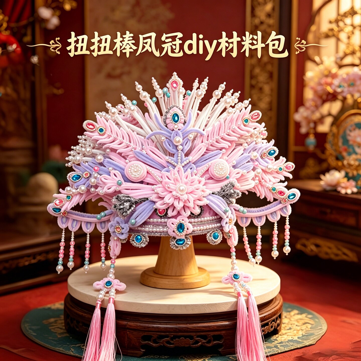 国风粉黛凤冠扭扭棒DIY材料包