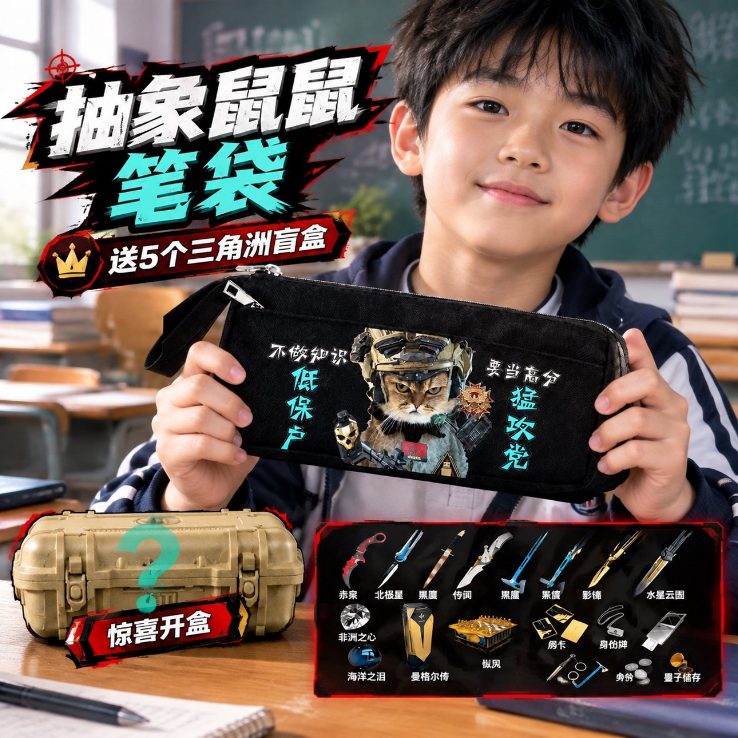 三角洲行动抽象鼠鼠大容量笔袋
