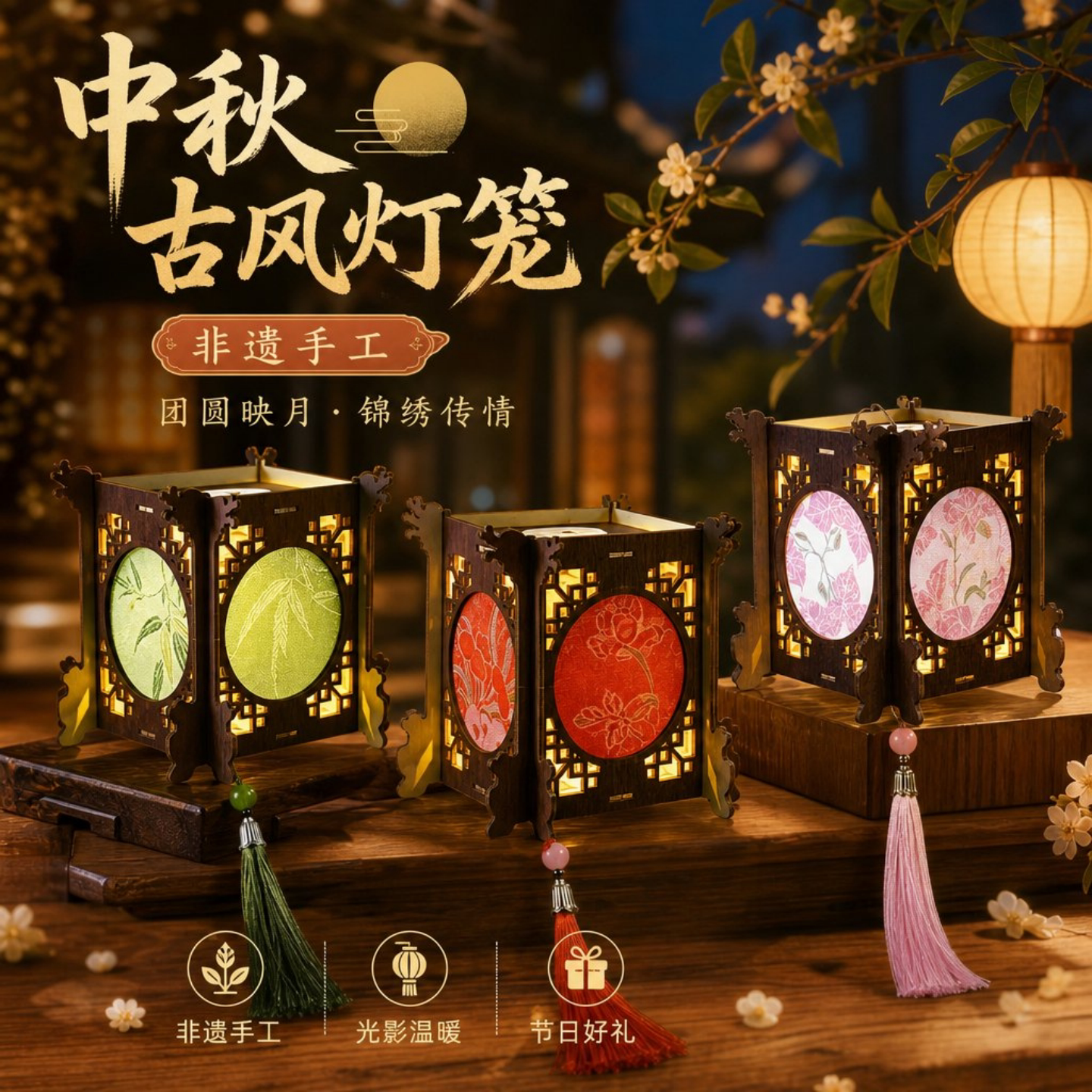 中秋古风宋锦布艺手提花灯材料包