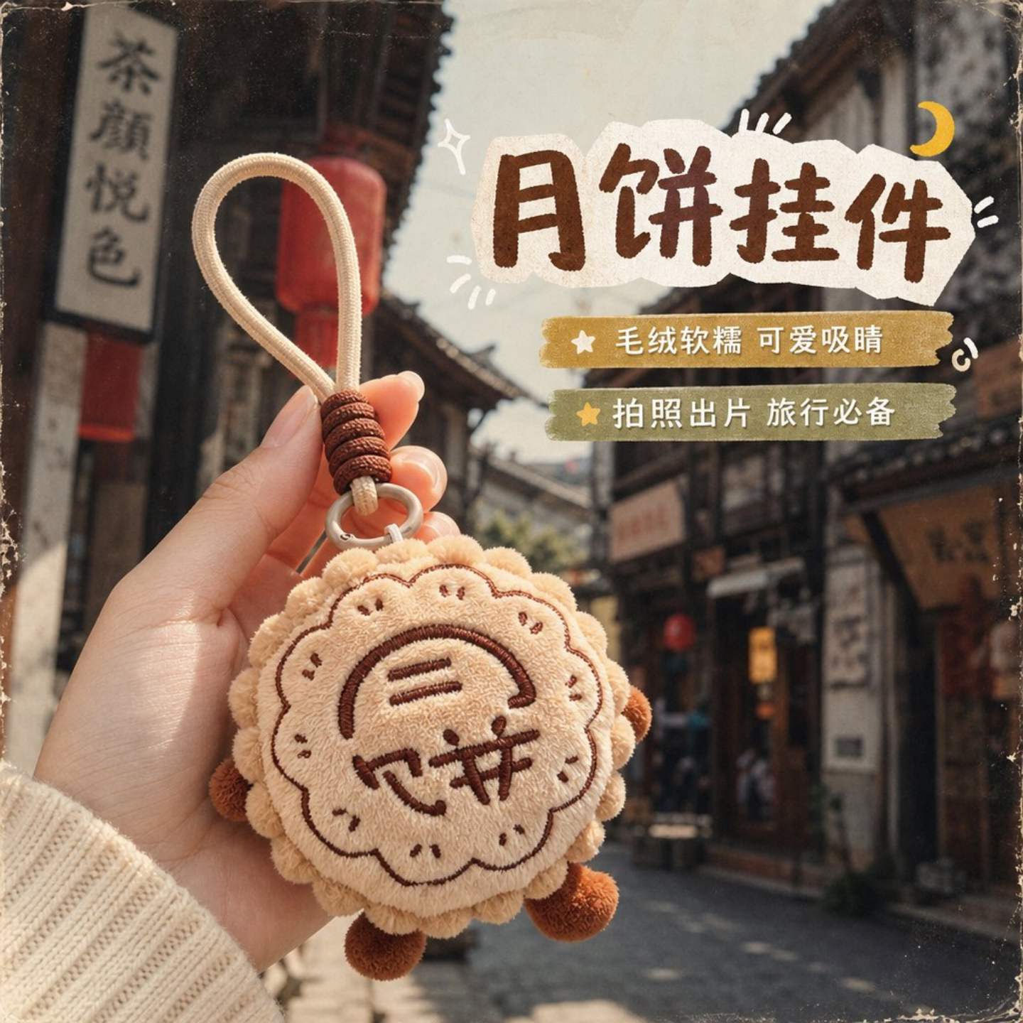 中秋仿真月饼毛绒包挂件钥匙扣