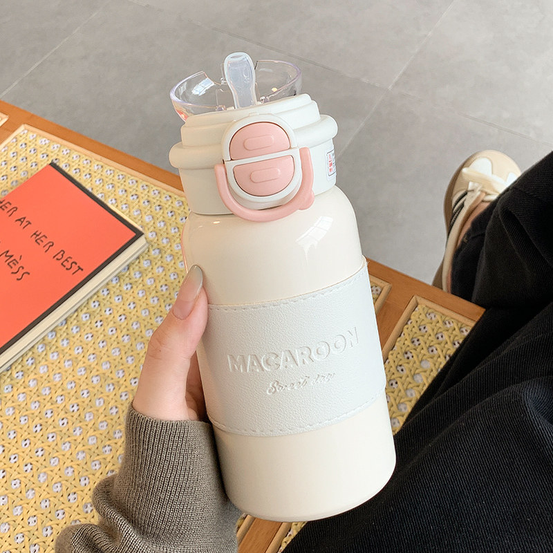 简约保温杯双饮口带吸管