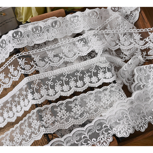 白色日单手工服装袖子裙边家纺辅料双边玫瑰花朵网纱刺绣蕾丝花边