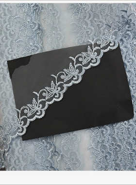 宽5cm 浅蓝色银线网纱刺绣蕾丝花边辅料 diy蕾丝边装饰服装材料