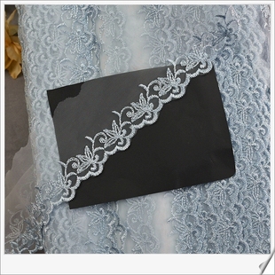 饰服装 diy蕾丝边装 材料 浅蓝色银线网纱刺绣蕾丝花边辅料 宽5cm