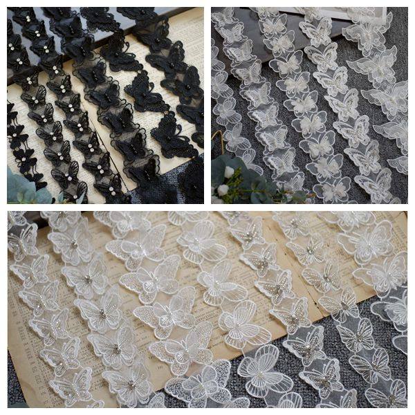 立体欧根纱蝴蝶珍珠服装花边辅料