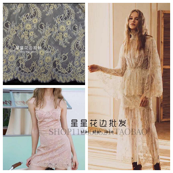 3米价 出口奢华金丝睫毛蕾丝花边布料 DIY舞台服情趣连衣裙面料