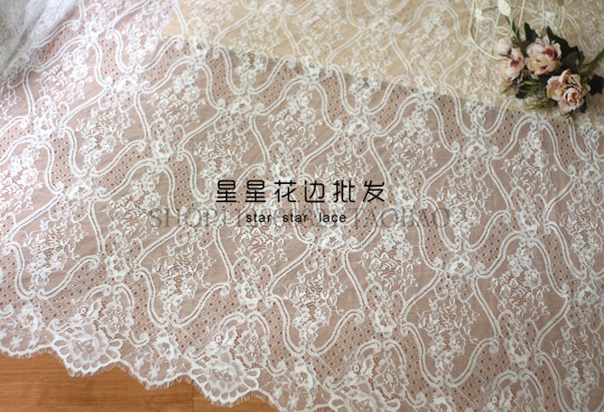 3米长黑白欧式睫毛蕾丝面料DIY婚纱礼服窗帘婚庆台布服装裙子布料