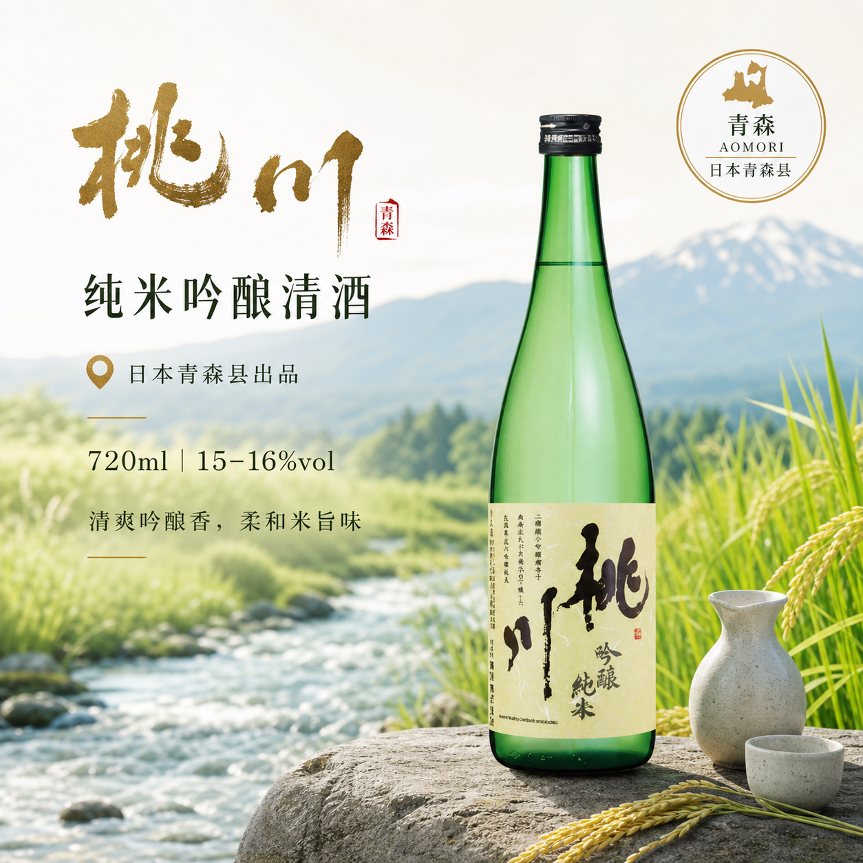 桃川纯米吟酿清酒720ml微辛爽口日本青森纯米吟酿（批次2020起）