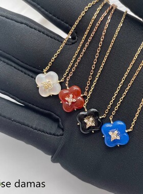 代购Louise damas许愿池四叶草项链天然玛瑙白贝母吊坠女小众设计