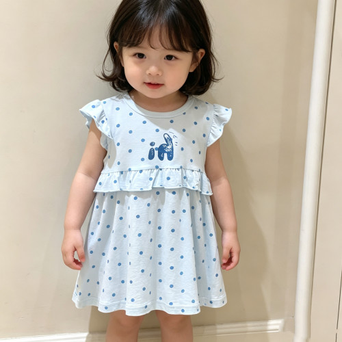 旺贝特女童连衣裙夏季薄款A类亲肤透气天丝凉感可爱点小裙波点