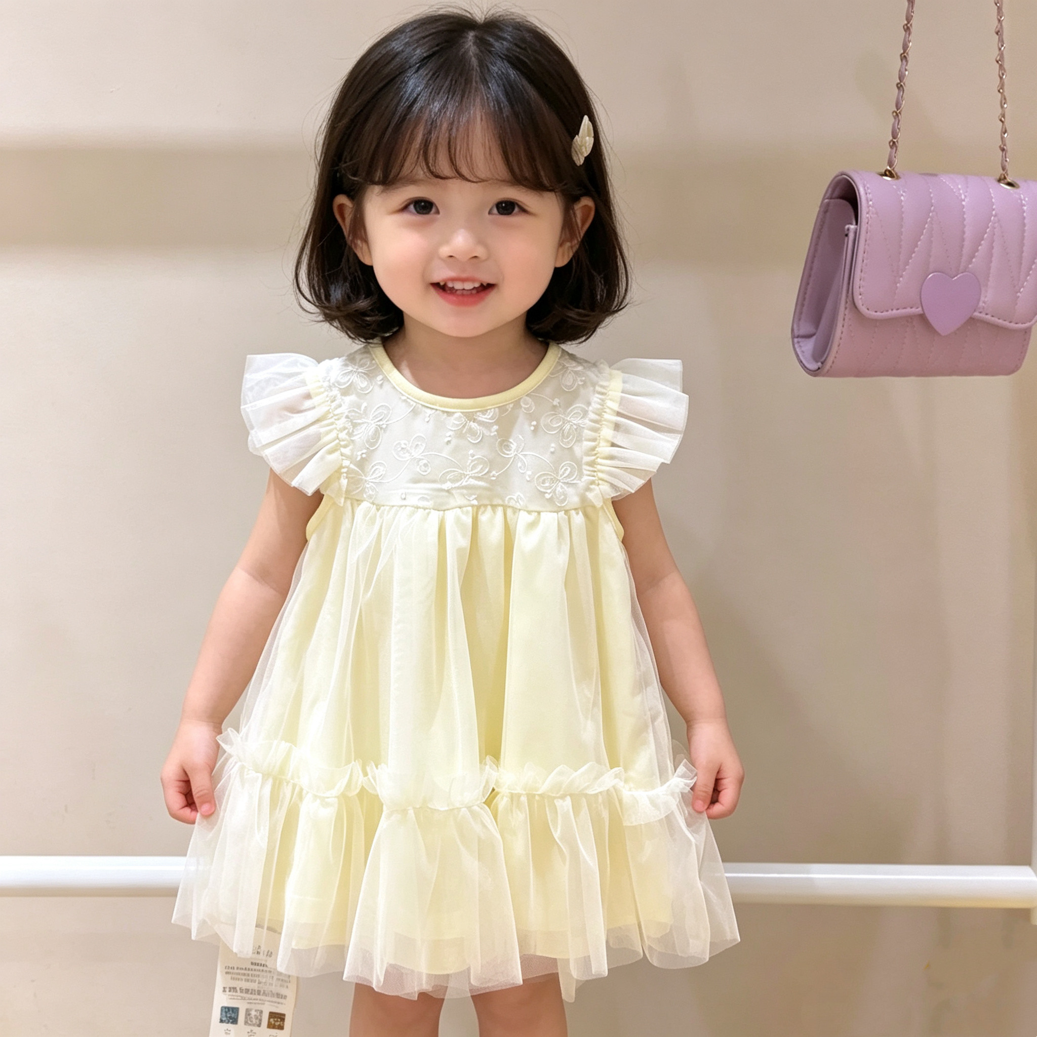 旺贝特夏季婴幼儿连衣裙棉质网纱飞袖小裙女孩软纱女孩飞飞袖