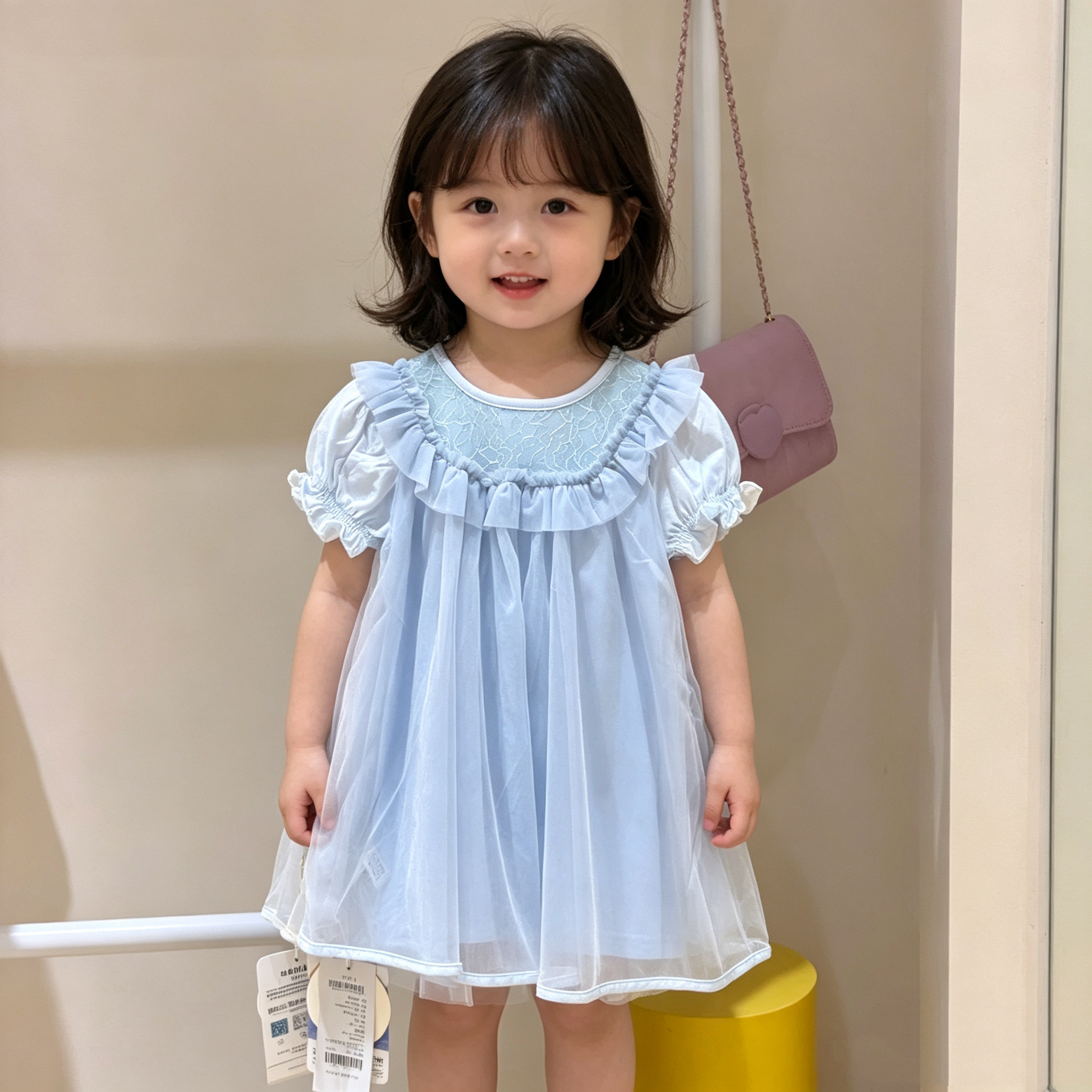 WBT女童简约风日常短袖连衣裙夏小众设计荷叶公主高贵小裙