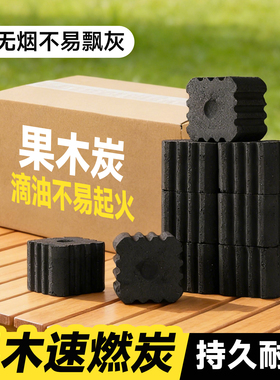 速燃炭烧烤碳家用无烟果木炭专用易燃碳户外引火助燃围炉煮茶竹炭