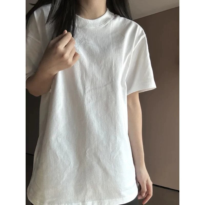 夏季新款宽松设计感纯色短袖纯棉白色T恤女简约半袖百搭小众韩版